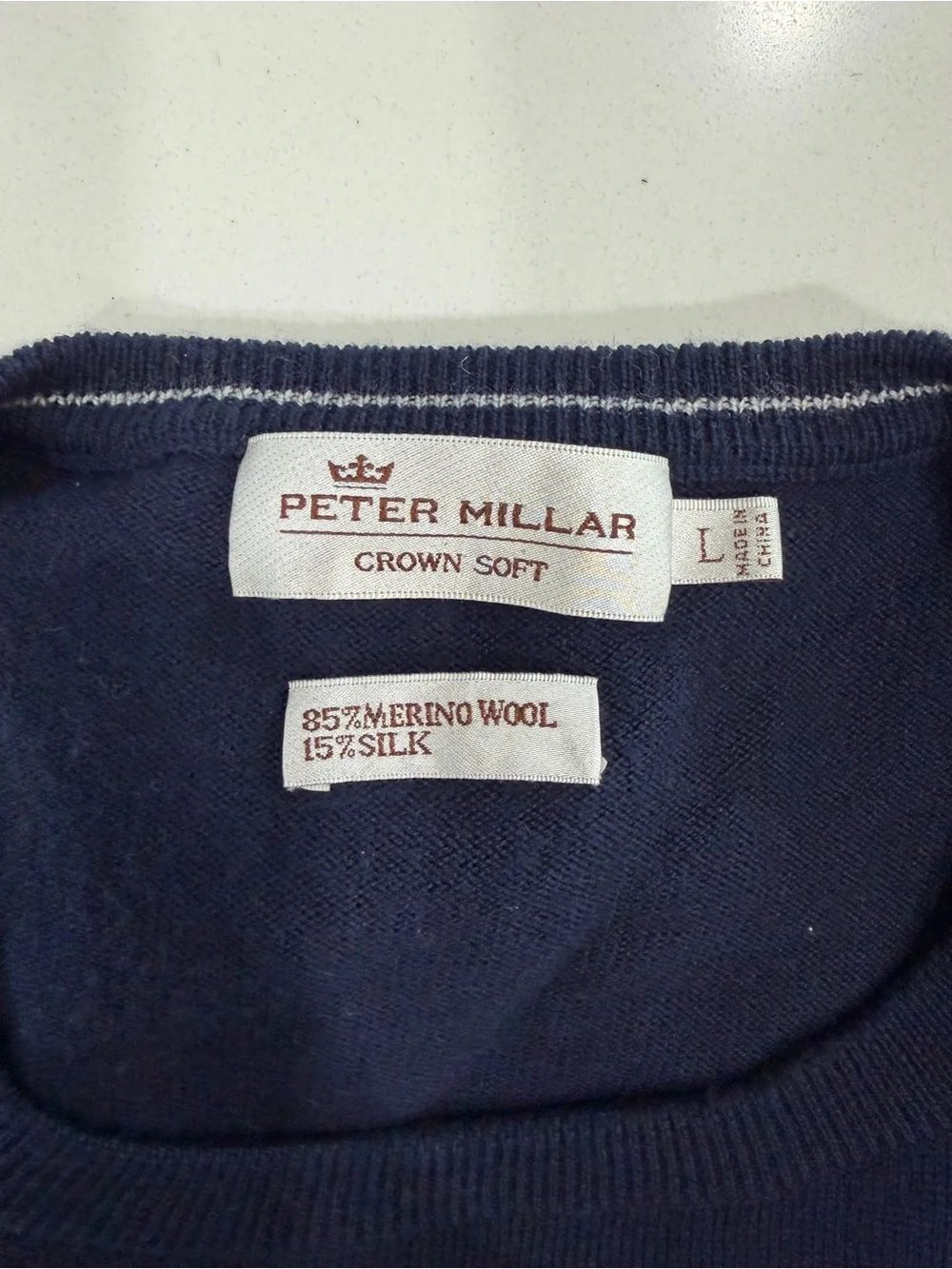 Peter Millar Navy Crown Soft Merino-Silk Crewneck